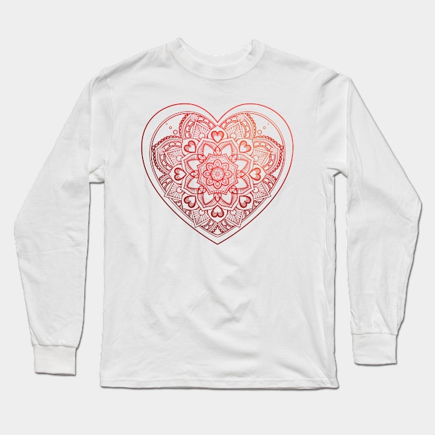 Heart in Mandala and Red zentangle patterns Long Sleeve T-Shirt by AudreyJanvier